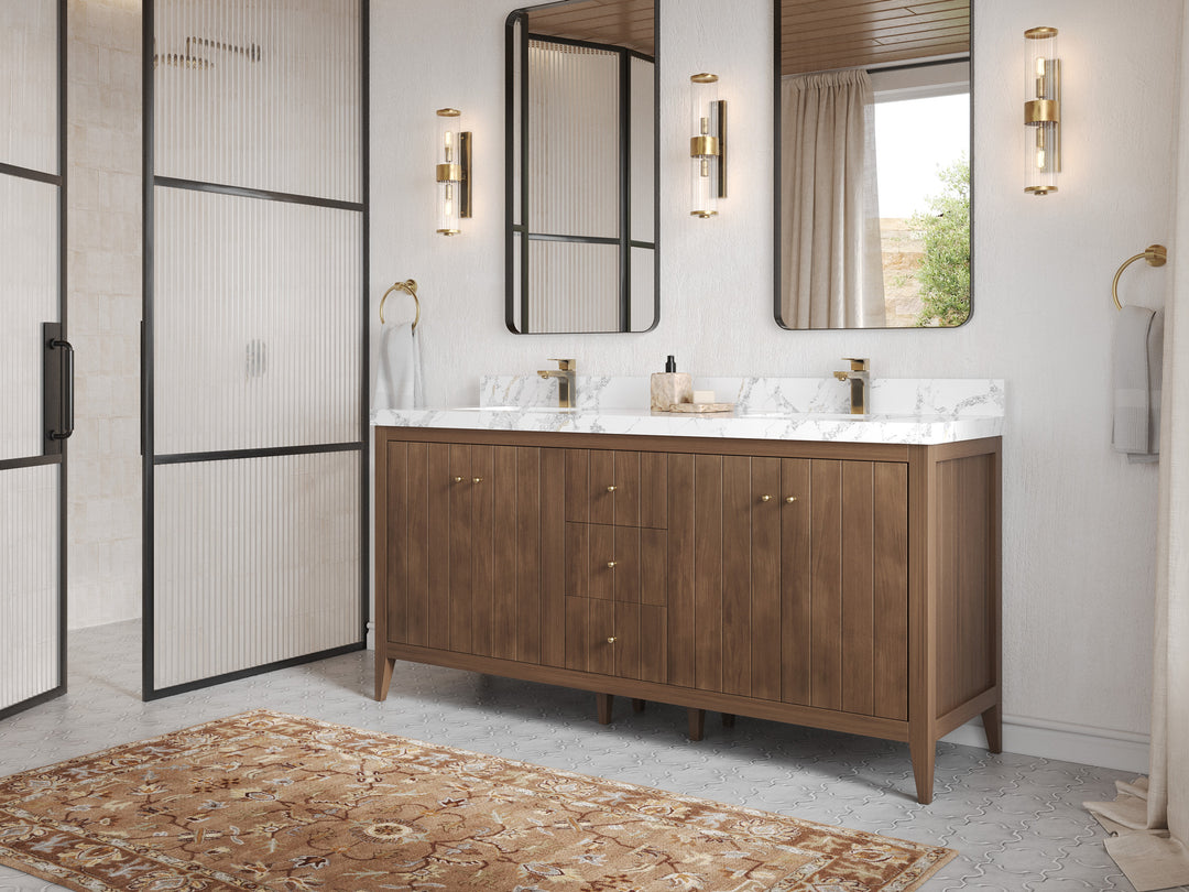 Atlanta Teak Wood 72 in. W x 22 in. D Double Sink Bathroom Vanity