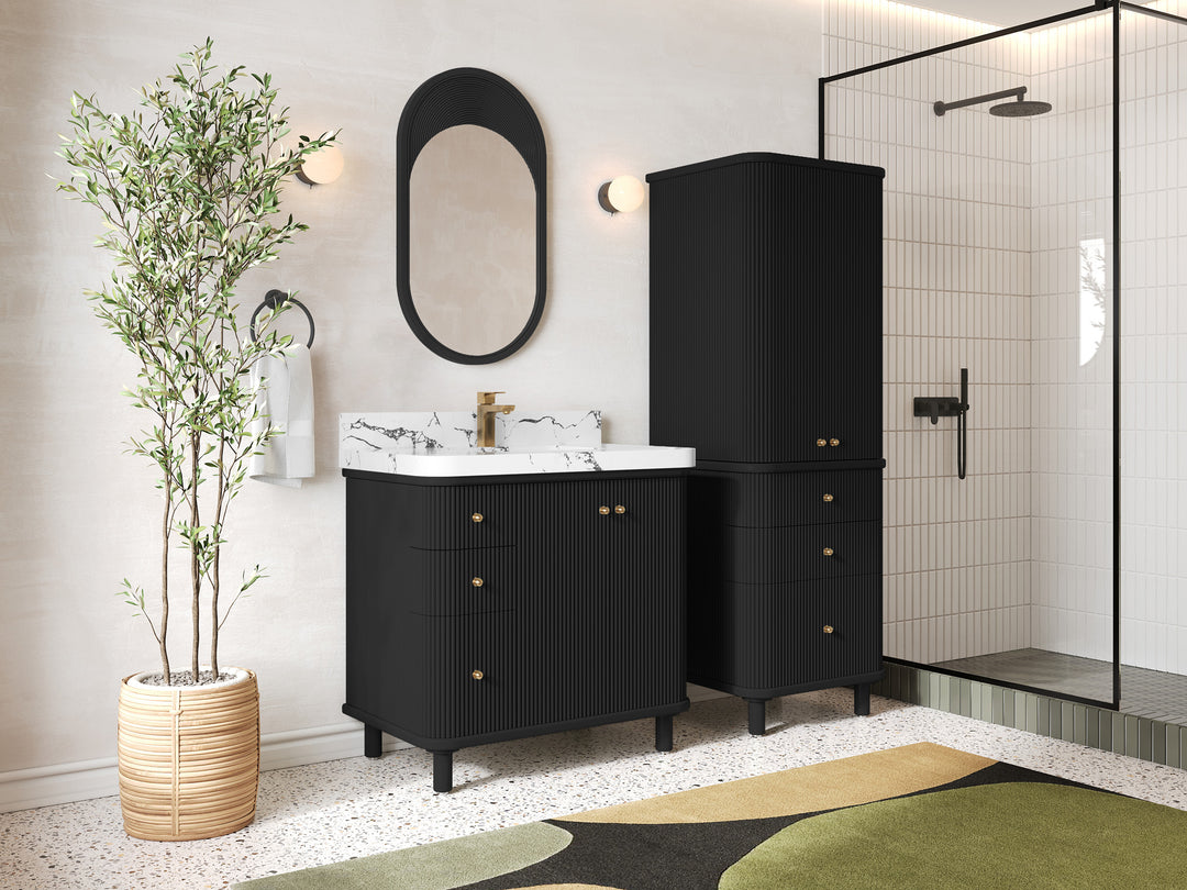 Miami 36 in. W x 22 in. D Center Sink Bathroom Vanity in Black with Countertop - Side View