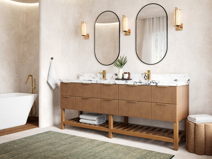 Catalina Teak 84 in W x 22 in D Free Standing Reeded Double Sink Bathroom Vanity - photo 2