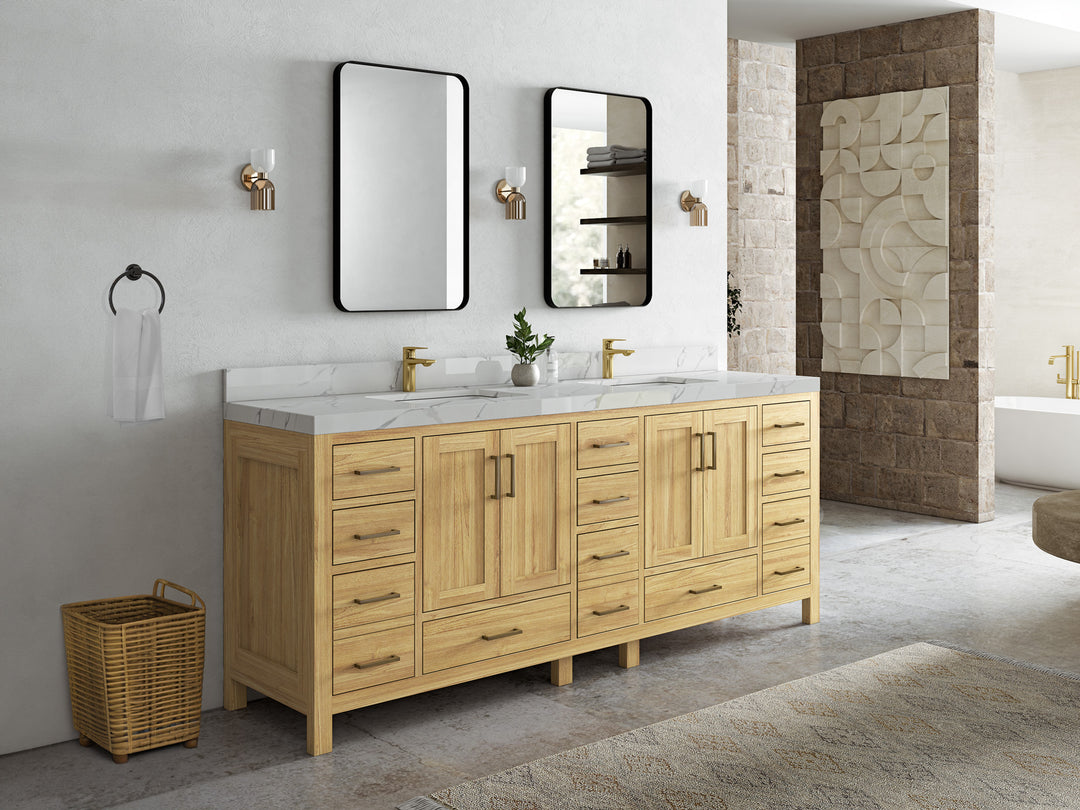 Malibu Teak Wood 84 in. W x 22 in. D Double Sink Bathroom Vanity