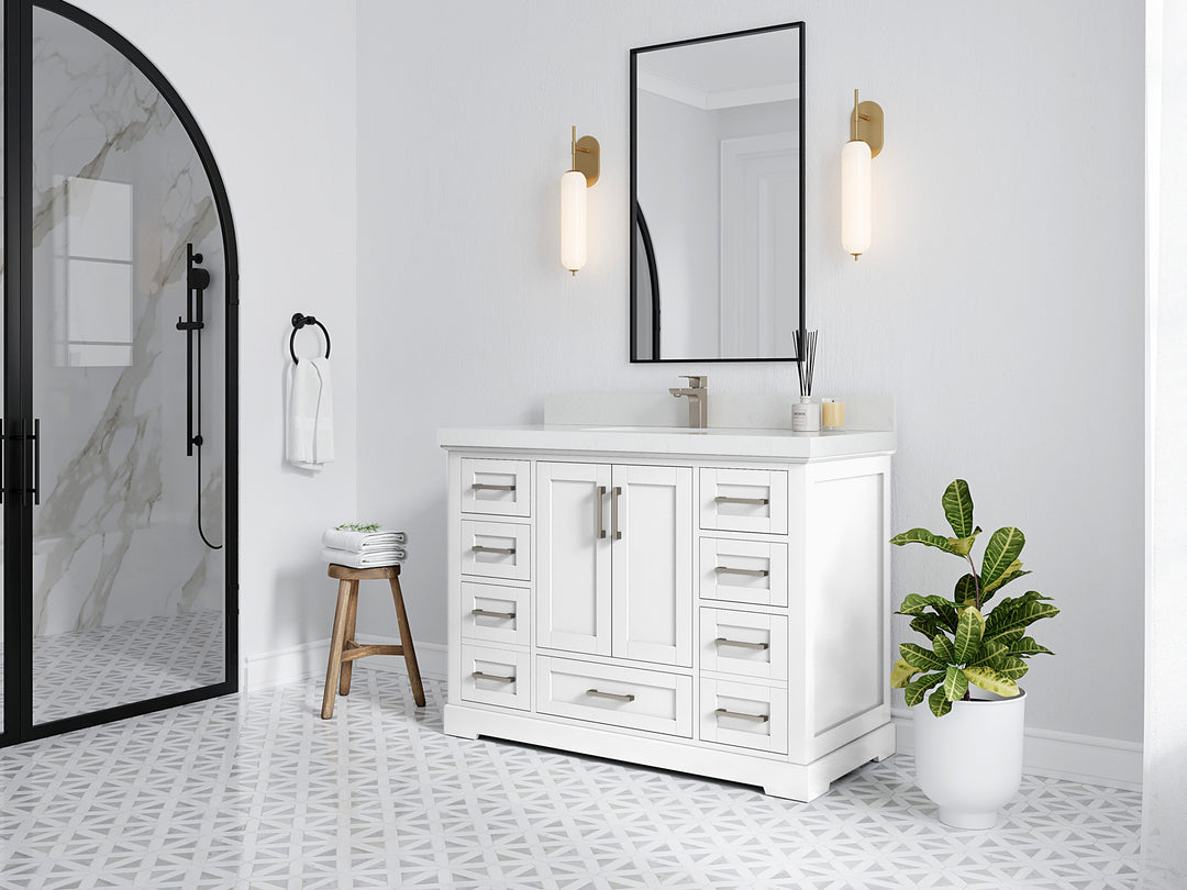 Boston 48 in. W x 22 in. D Single Sink Bathroom Vanity in White with Countertop - Side View