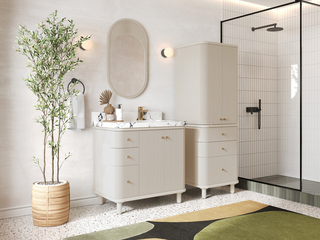 Miami 36 in. W x 22 in. D Right Offset Sink Bathroom Vanity in Fine Grain with Countertop - Side View