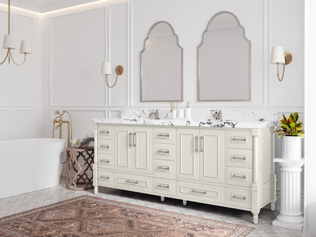Aberdeen 80 in. W x 22 in. D Double Sink Bathroom Vanity in Alabaster with countertop - Side View