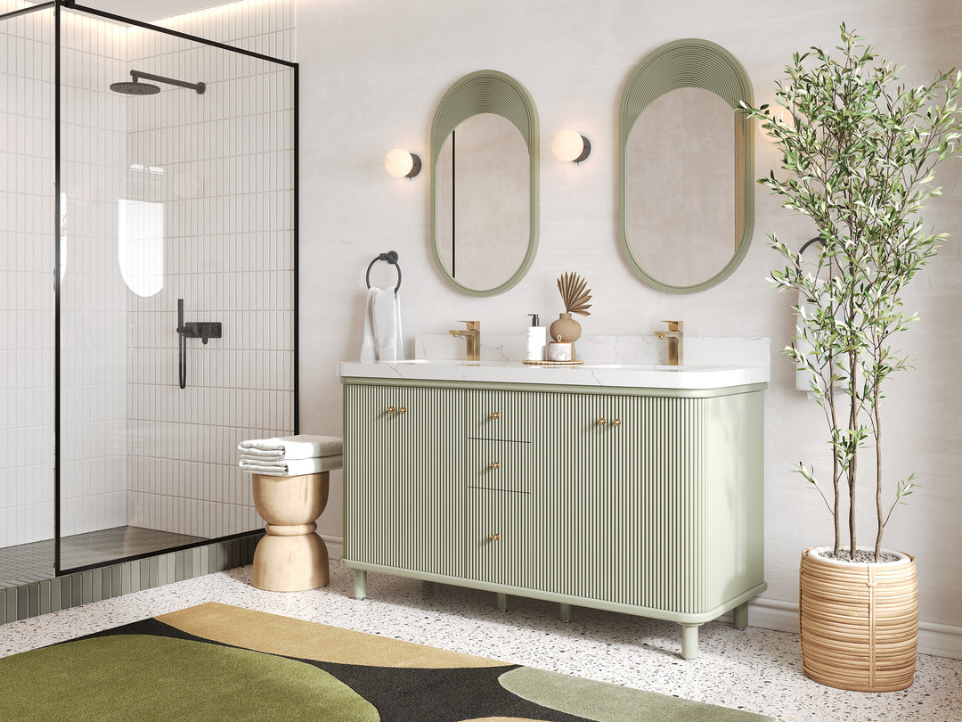 Miami 60 in. W x 22 in. D Double Sink Bathroom Vanity in Evergreen with Countertop - Side View