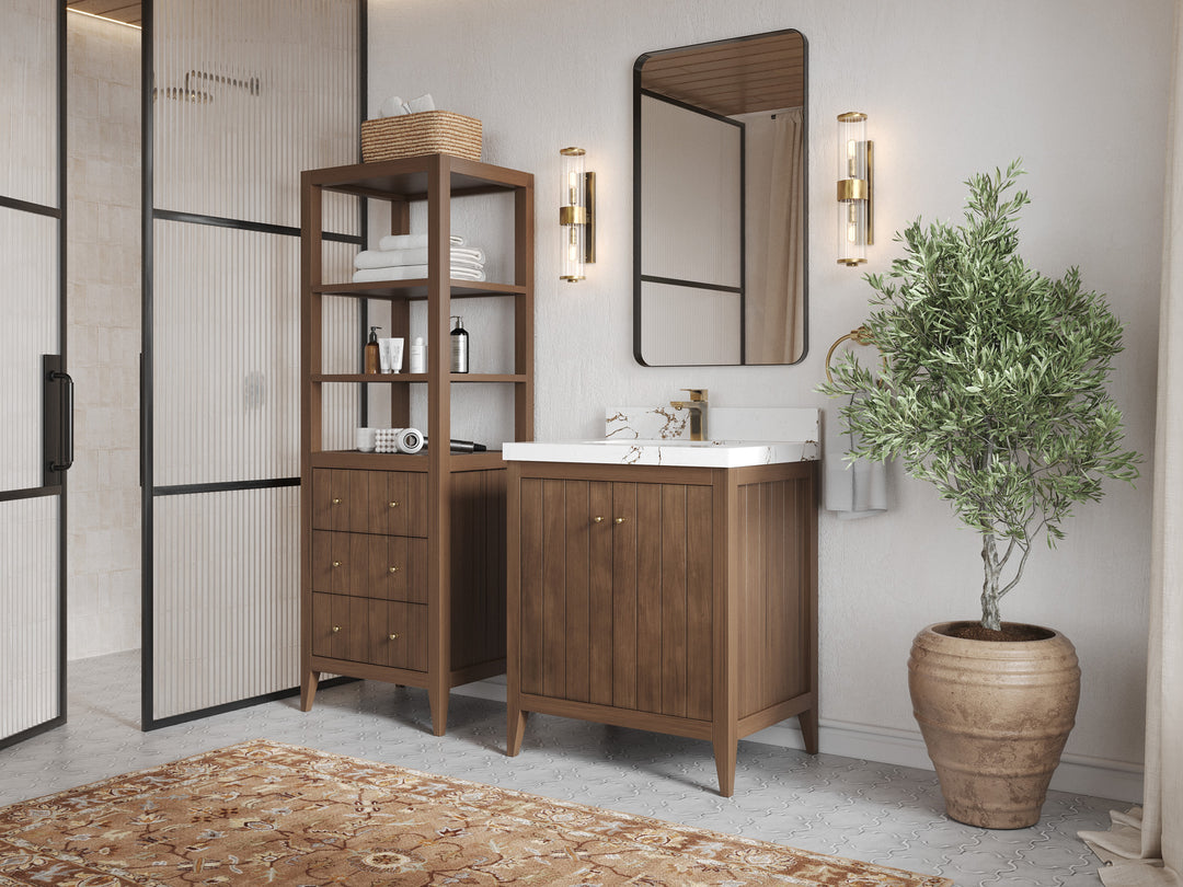 Atlanta Teak Wood 30 in. W x 22 in. D Single Sink Bathroom Vanity