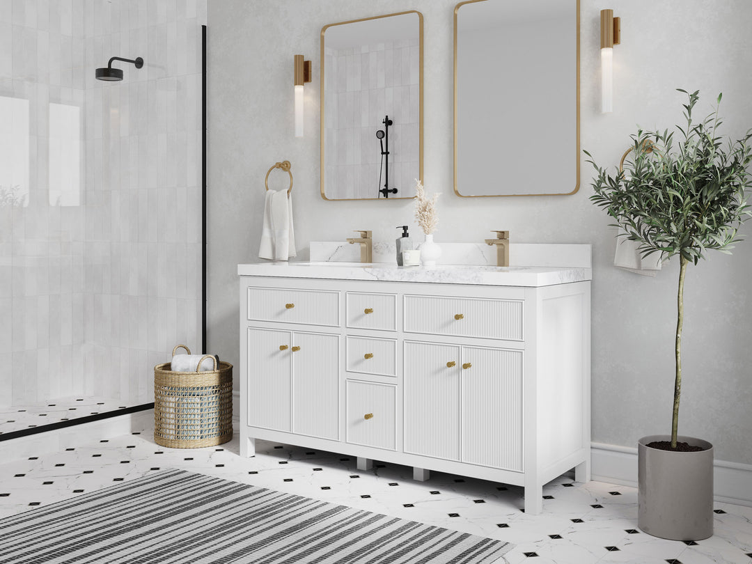 Sonoma 60 in W x 22 in D Free Standing Reeded Double Sink Bathroom Vanity