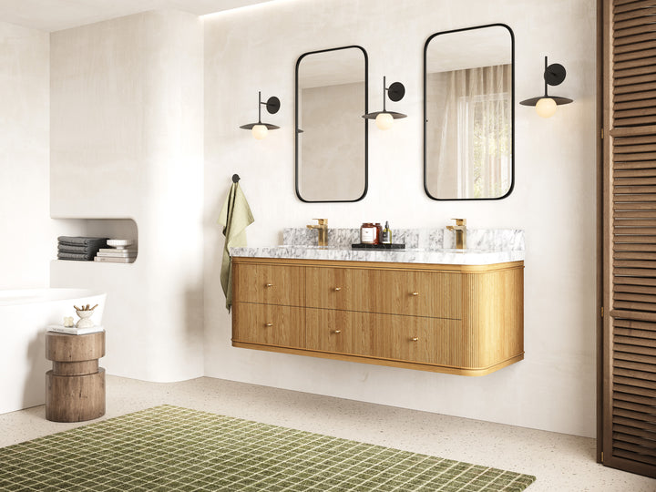 Hampton Floating Teak 60 in. W x 22 in. D Double Sink Bathroom Vanity (Light Natural) - photo 2