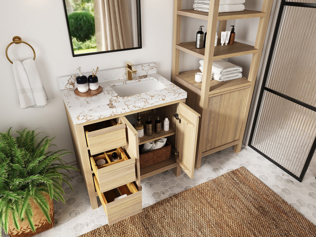 Elizabeth White Oak 36 in. W x 22 in. D Right Offset Sink Bathroom Vanity