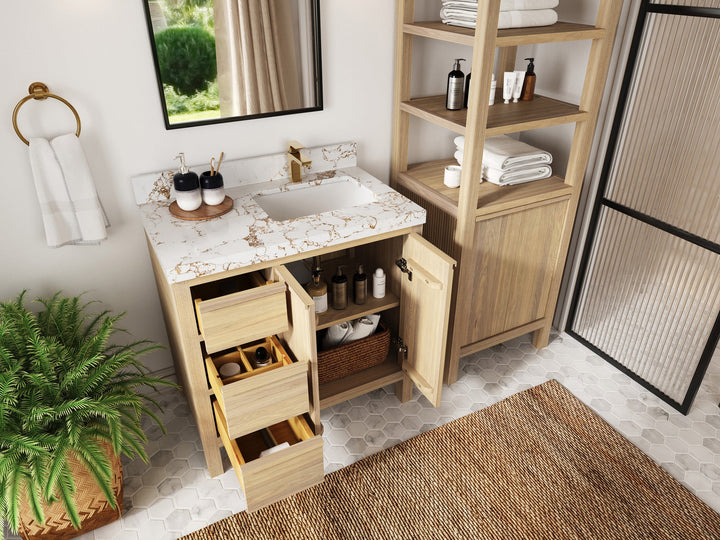 Elizabeth White Oak 36 in. W x 22 in. D Right Offset Sink Bathroom Vanity - photo 3
