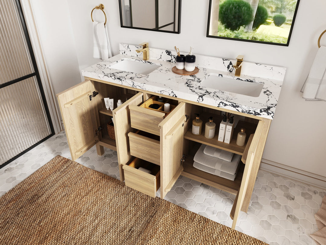 Elizabeth White Oak 60 in. W x 22 in. D Double Sink Bathroom Vanity