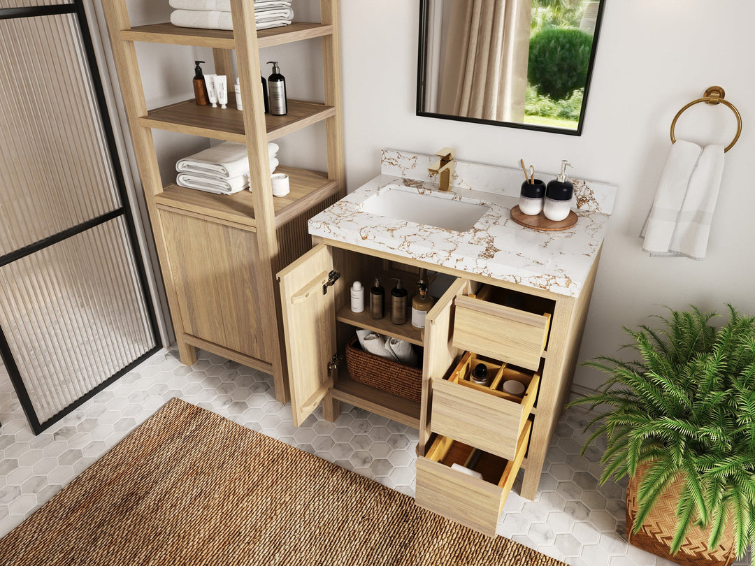 Elizabeth White Oak 36 in. W x 22 in. D Left Offset Sink Bathroom Vanity