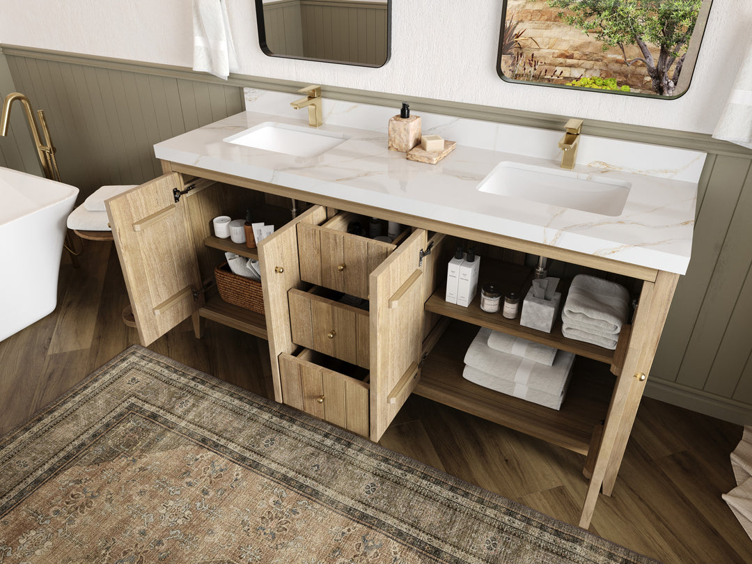 Atlanta Teak Wood 72 in. W x 22 in. D Double Sink Bathroom Vanity