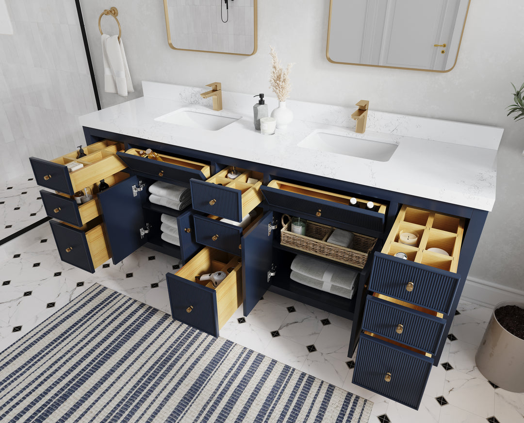 Sonoma 84 in W x 22 in D Free Standing Reeded Double Sink Bathroom Vanity