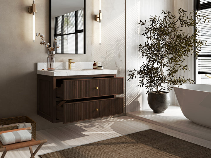 Sonoma Floating Teak 36 in. W x 22 in. D Center Sink Bathroom Vanity - photo 3
