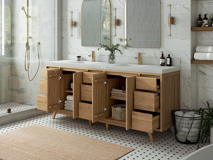 Madison Teak Wood 84 in. W x 22 in. D Double Sink Bathroom Vanity - photo 3