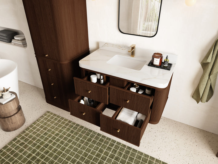 Hampton Floating Teak 42 in. W x 22 in. D Single Sink Bathroom Vanity (Dark Walnut) - photo 3