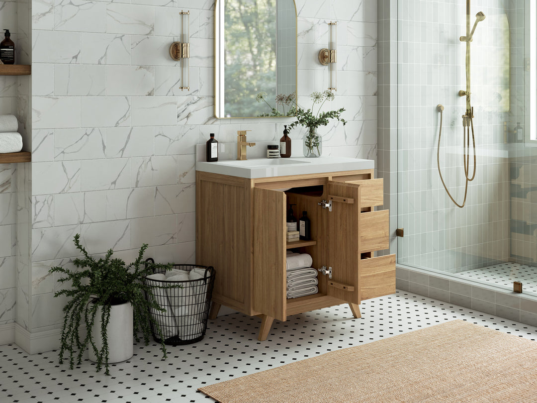 Madison Teak Wood 36 in. W x 22 in. D Left Offset Sink Bathroom Vanity