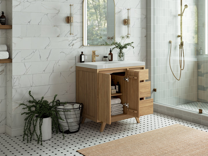 Madison Teak Wood 36 in. W x 22 in. D Left Offset Sink Bathroom Vanity - photo 3