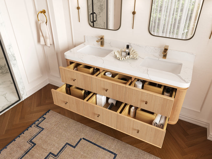 Hampton Floating White Oak 60 in. W x 22 in. D Double Sink Bathroom Vanity - photo 3