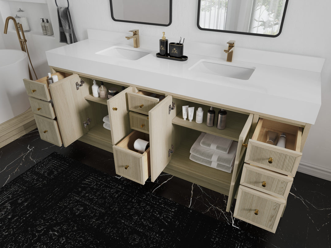 Manhattan White Oak 84 in. W x 22 in. D Double Sink Bathroom Vanity