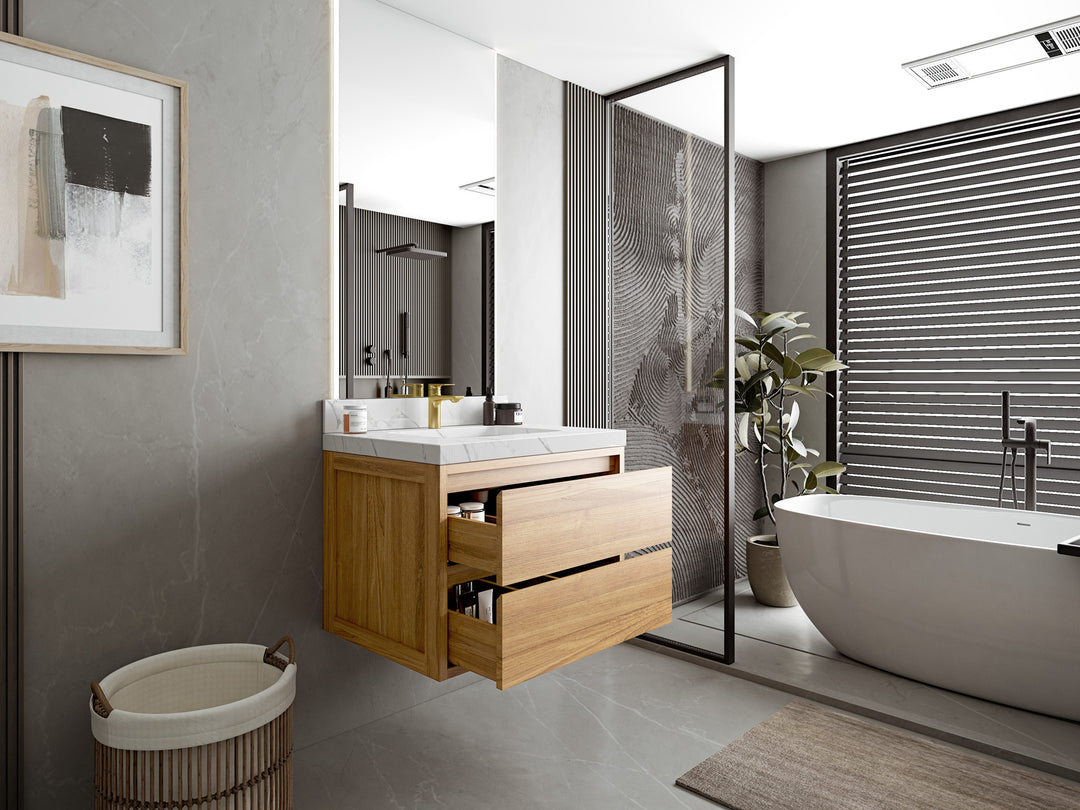 Madison Floating Teak 30 in. W x 22 in. D Single Sink Bathroom Vanity