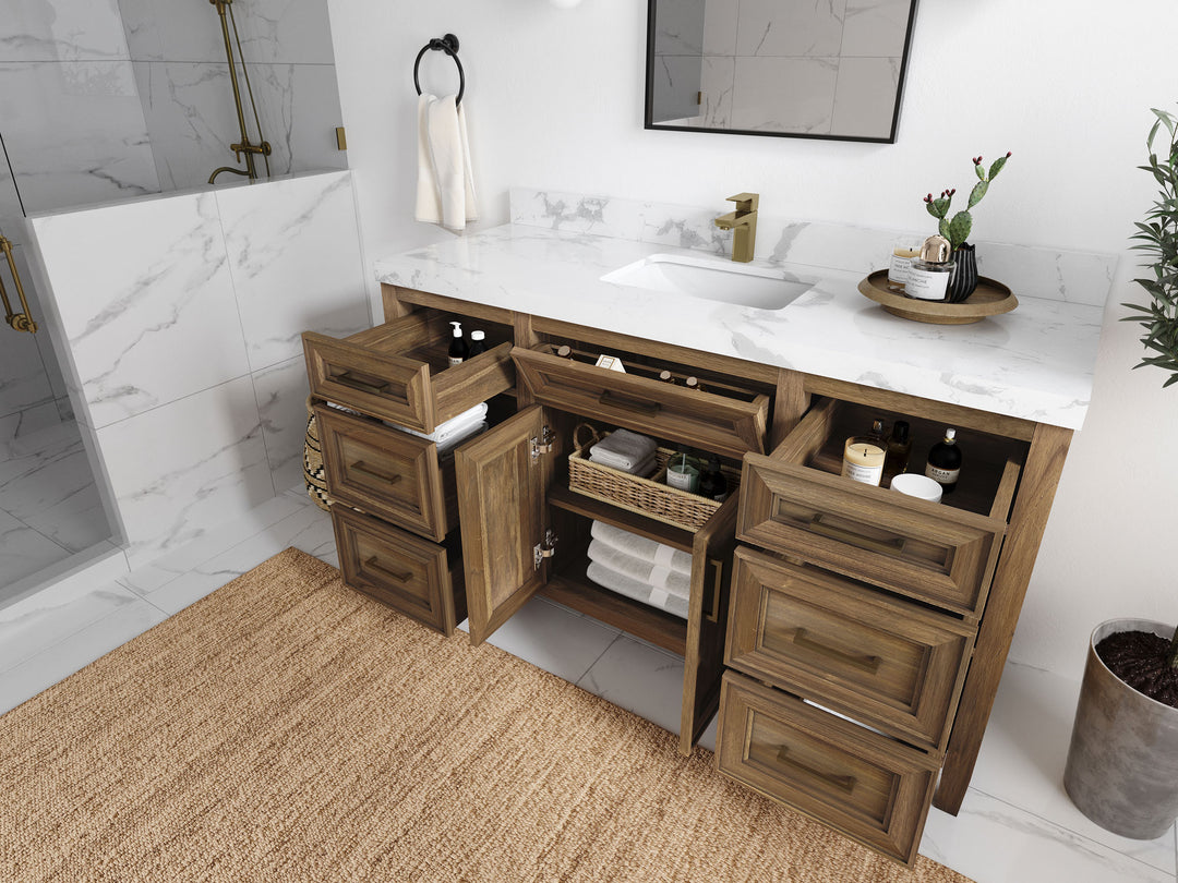 Santa Monica Teak Wood 60 in. W x 22 in. D Single Sink Bathroom Vanity