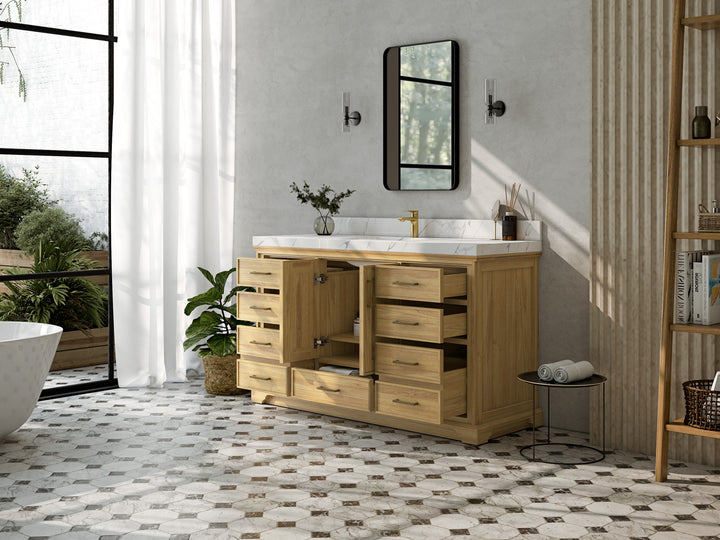 Charlotte 60 in. W x 22 in. D Single Sink Bathroom Teak Wood Vanity - photo 3