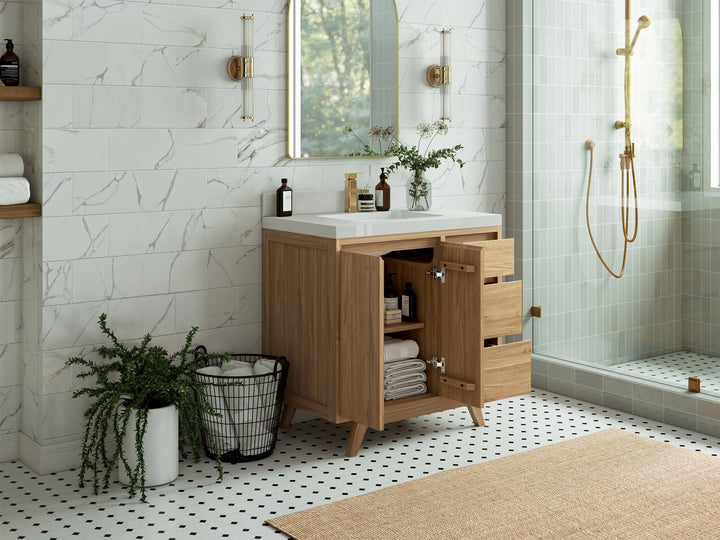 Madison Teak Wood 36 in. W x 22 in. D Center Sink Bathroom Vanity - photo 3
