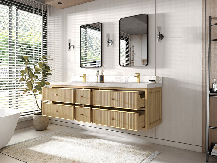 Sonoma Floating Teak 72 in. W x 22 in. D Double Sink Bathroom Vanity - photo 3
