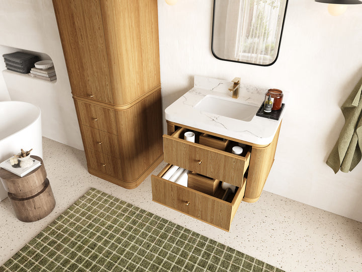 Hampton Floating Teak 30 in. W x 22 in. D Single Sink Bathroom Vanity (Light Natural) - photo 3