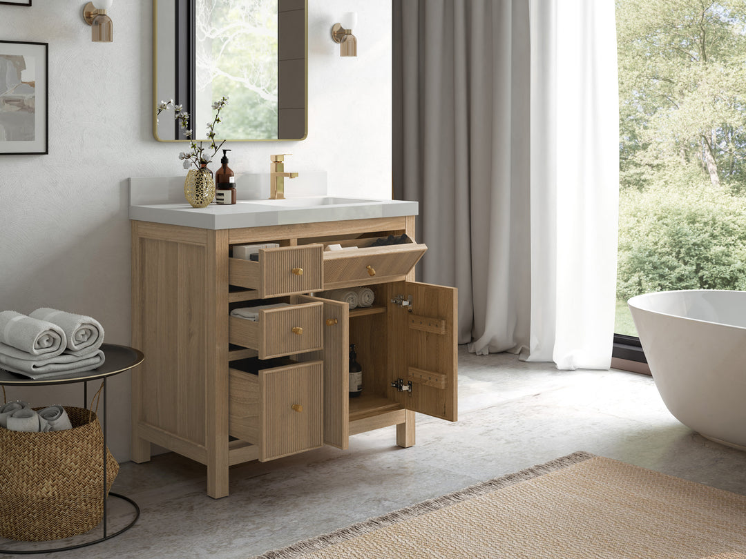 Sonoma Teak Wood 36 in. W x 22 in. D Right Offset Sink Bathroom Vanity