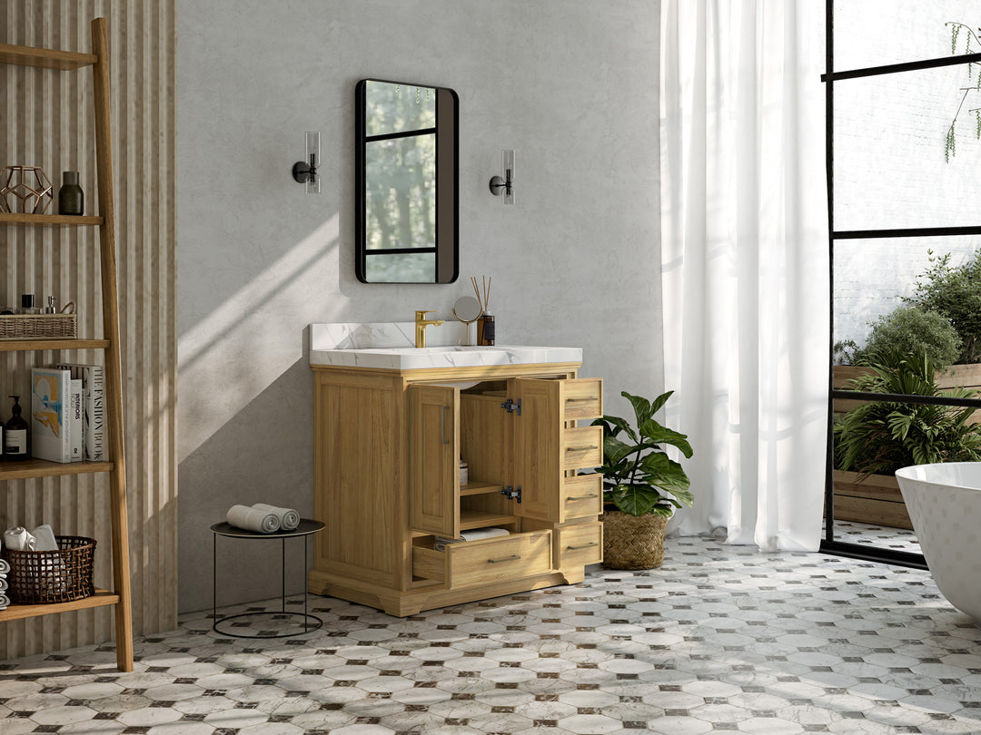 Charlotte Teak 36 in. W x 22 in. D Center Sink Bathroom Teak Wood Bathroom Vanity