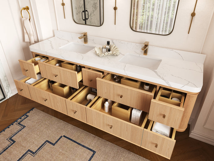 Hampton Floating White Oak 84 in. W x 22 in. D Double Sink Bathroom Vanity - photo 3