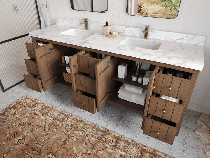 Atlanta Teak Wood 84 in. W x 22 in. D Double Sink Bathroom Vanity - photo 3