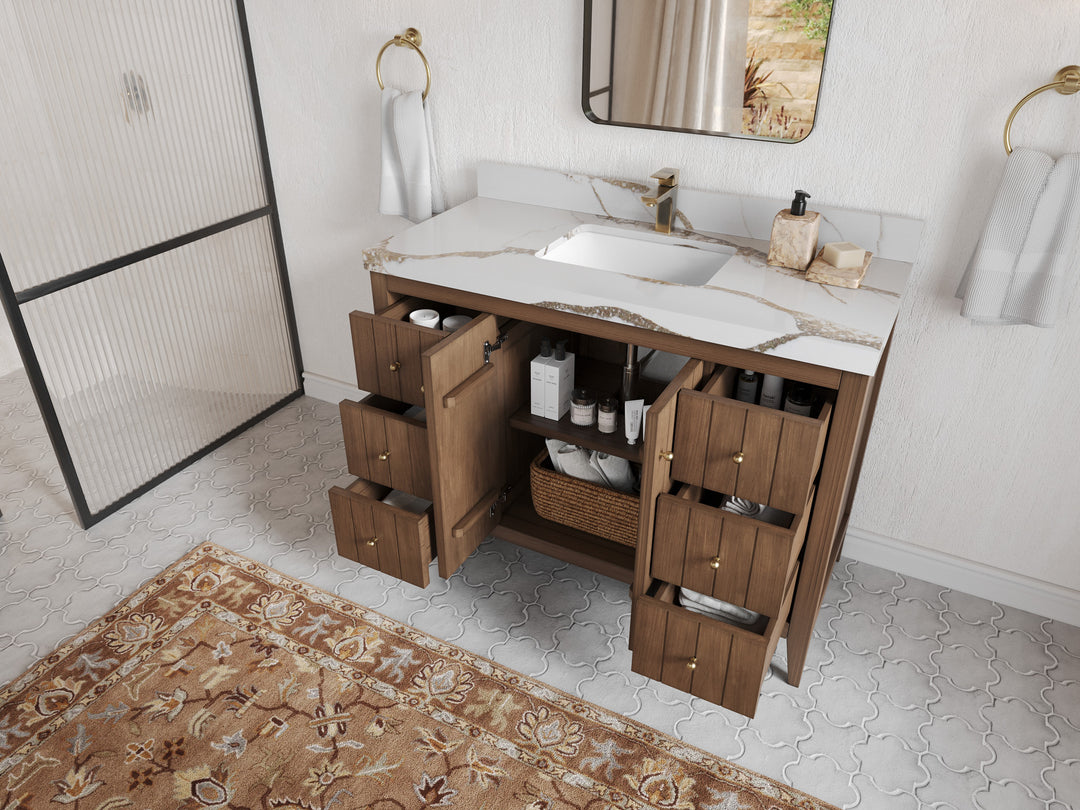 Atlanta Teak Wood 48 in. W x 22 in. D Single Sink Bathroom Vanity