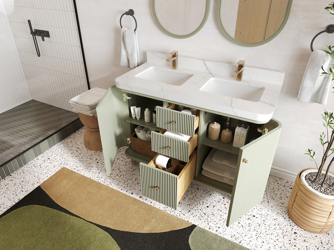 Miami 48 in. W x 22 in. D Double Sink Bathroom Vanity in Evergreen with Countertop - Side View Open Drawer