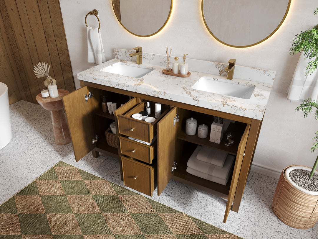 Chicago Teak 60 in. W x 22 in. D Double Sink Bathroom Vanity