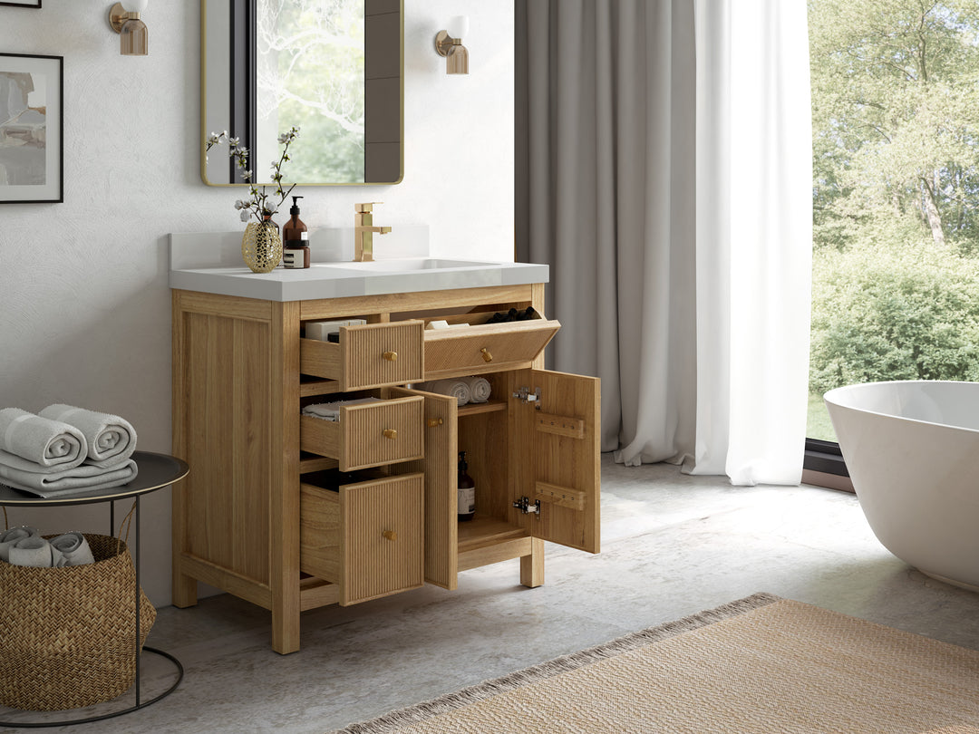 Sonoma Teak Wood 36 in. W x 22 in. D Right Offset Sink Bathroom Vanity