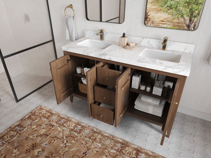 Atlanta Teak Wood 60 in. W x 22 in. D Double Sink Bathroom Vanity - photo 3