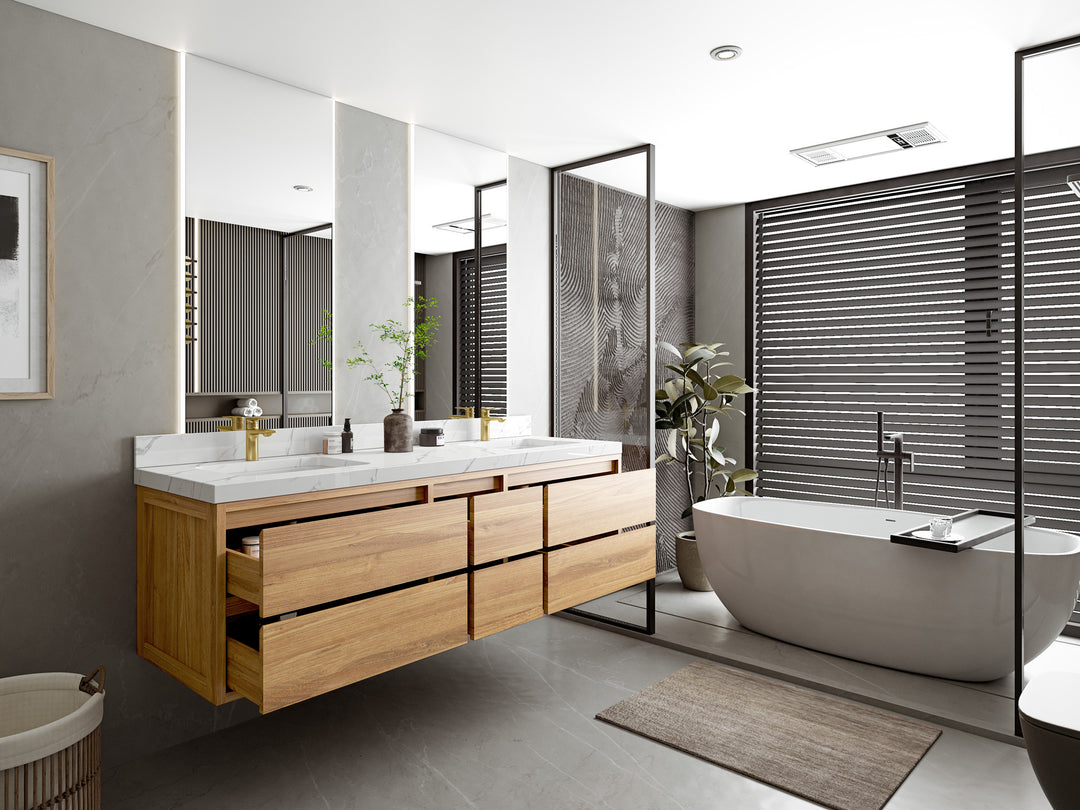 Madison Floating Teak 72 in. W x 22 in. D Double Sink Bathroom Vanity