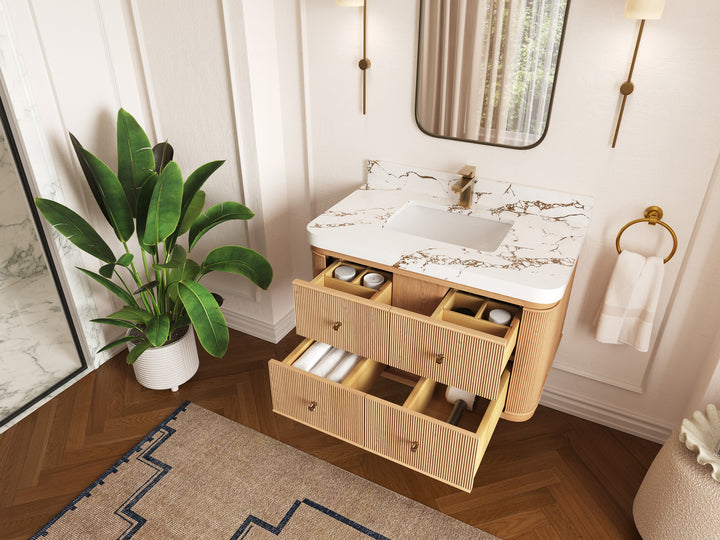 Hampton Floating White Oak 36 in. W x 22 in. D Single Sink Bathroom Vanity - photo 3