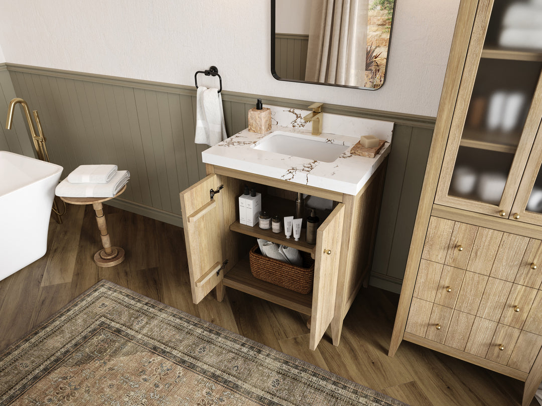 Atlanta Teak Wood 30 in. W x 22 in. D Single Sink Bathroom Vanity