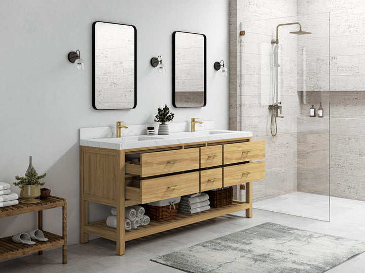 Parker Teak Wood 72 in. W x 22 in. D Double Sink Bathroom Vanity - photo 3