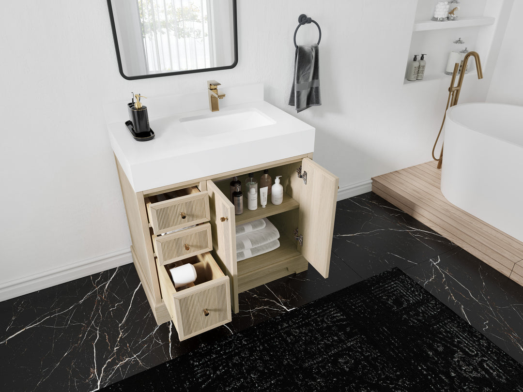 Manhattan White Oak 36 in. W x 22 in. D Right Offset Sink Bathroom Vanity