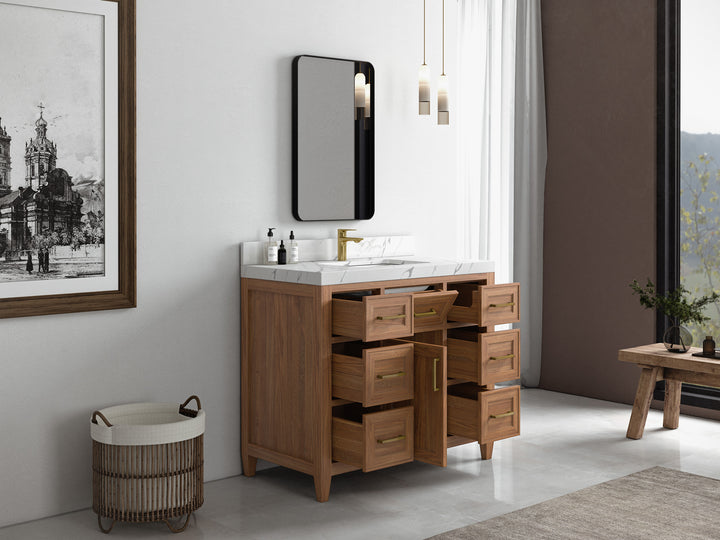 Santa Monica Teak Wood 42 in. W x 22 in. D Single Sink Bathroom Vanity - photo 3