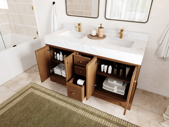 Manhattan Teak Wood 60 in. W x 22 in. D Double Sink Bathroom Vanity - photo 3