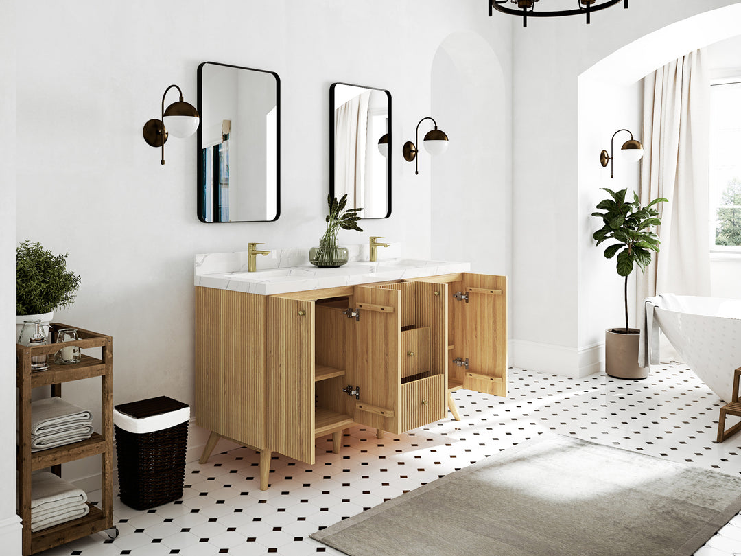 Pasadena Teak Wood 60 in. W x 22 in. D Double Sink Bathroom Vanity