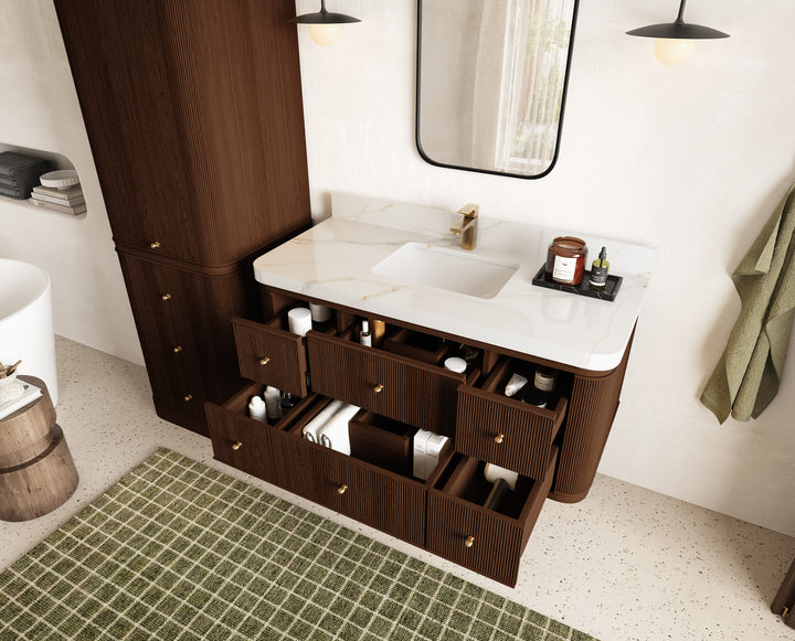 Hampton Floating Teak 48 in. W x 22 in. D Single Sink Bathroom Vanity (Dark Walnut) - photo 3