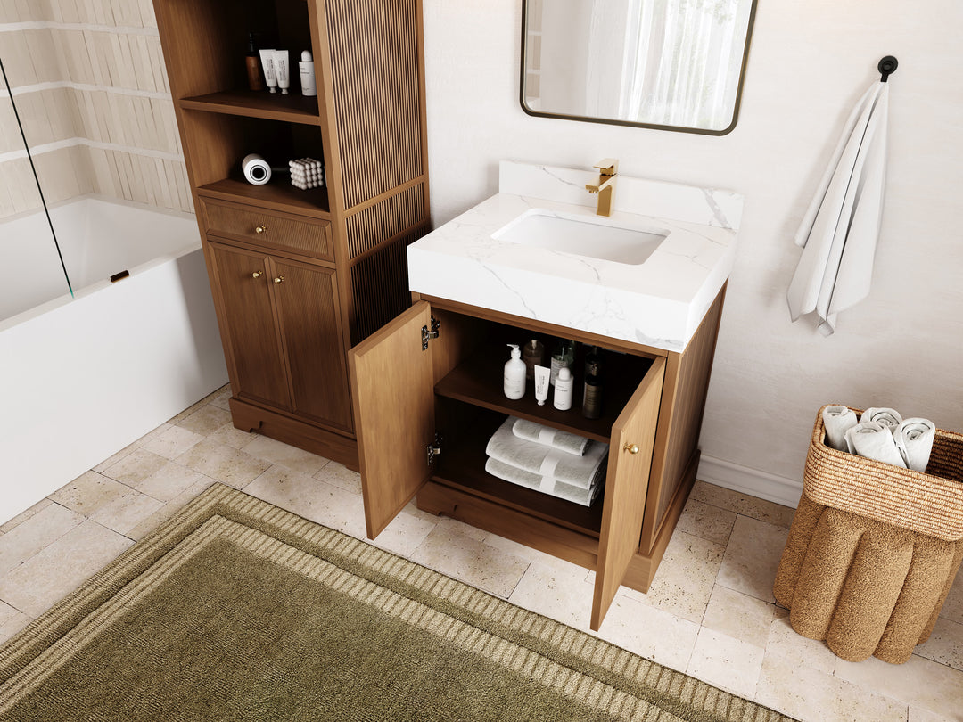Manhattan Teak Wood 30 in. W x 22 in. D Single Sink Bathroom Vanity