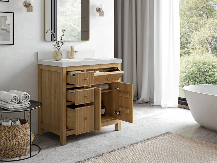 Teak Wood Bath Vanity – 36" W x 22" D, Sonoma Collection, Center Sink - photo 3